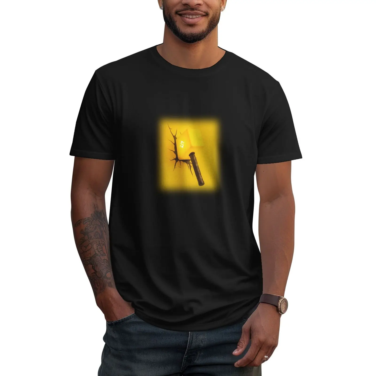 Binance of Hammer Print Men القطن التي شيرت الصيف قصيرة الأكمام الجرافيك المحملة عادية فضفاضة تناسب لينة تنفس لينة تنفس #1