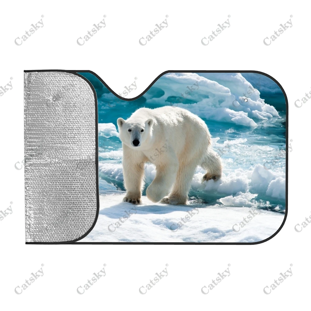 Polar Bears on The Ice Car Accessories Front Windshield Sunshade Foldable Sunvisor Protect Summer Visorshield Decoration for SUV