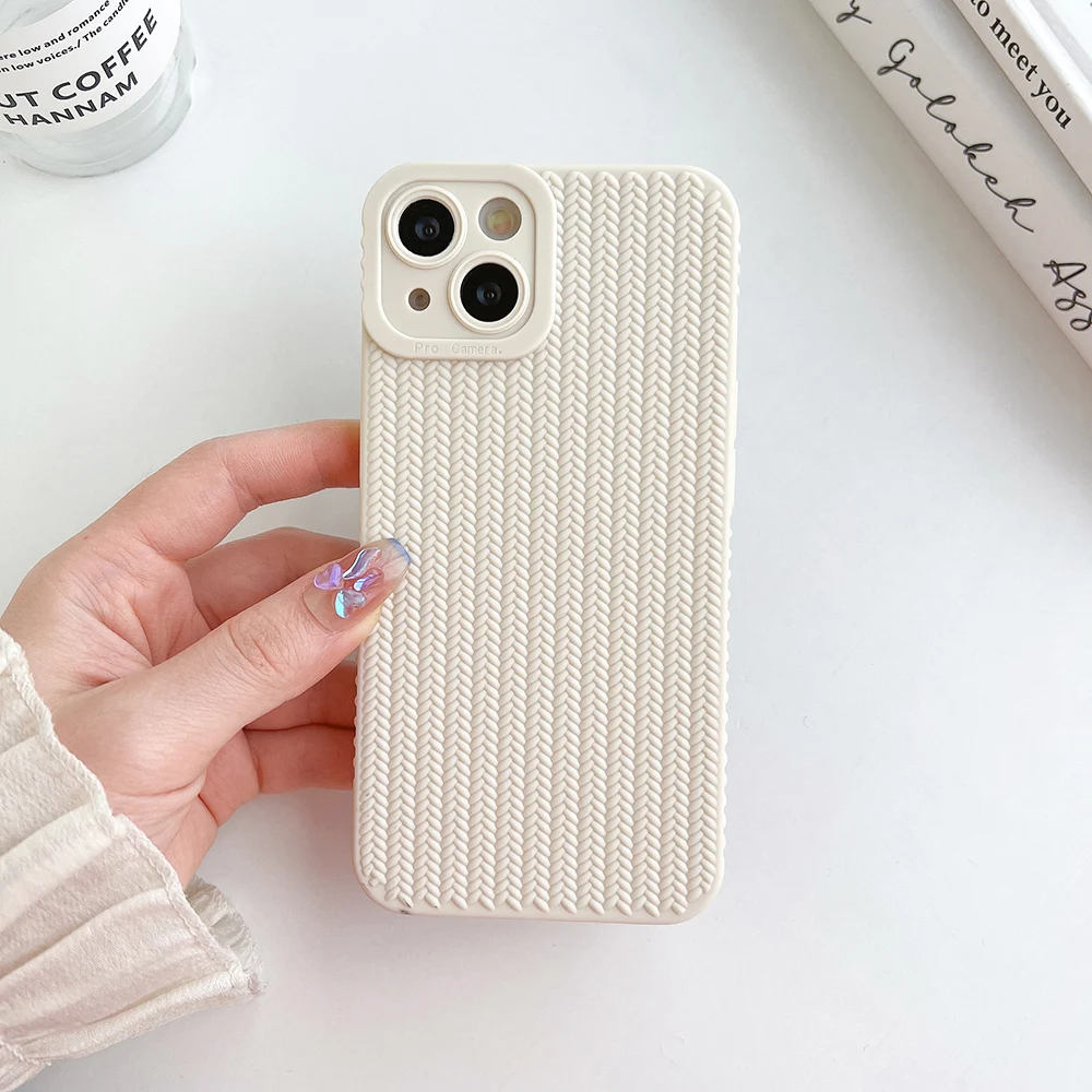 Knitted Fabric Look Phone Case For iPhone 15 Pro Max Case iPhone 14 11 13 12 Pro Max X XS XR SE 2020 7 8 Plus TPU Phone Cover