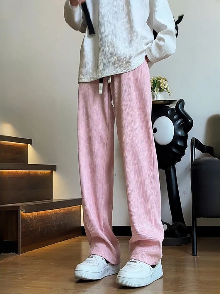 

Textured Ice Silk Wide Leg Pants Men Women Spring Summer Straight Cut Drapey Loose Fit Casual Trousers Youth Faion Trend
