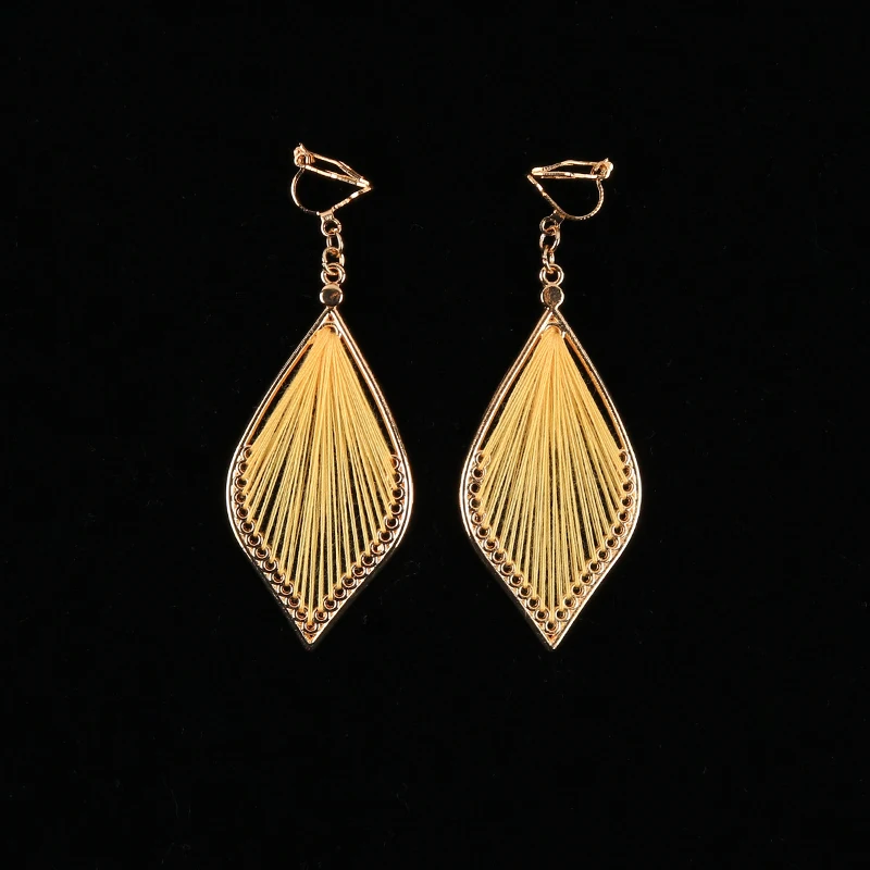 NEW Bohemian Vintage Cotton Thread Water Drop Clip on Earrings for Women Girl Temperament Without Piercing Ear Clips Jewelry
