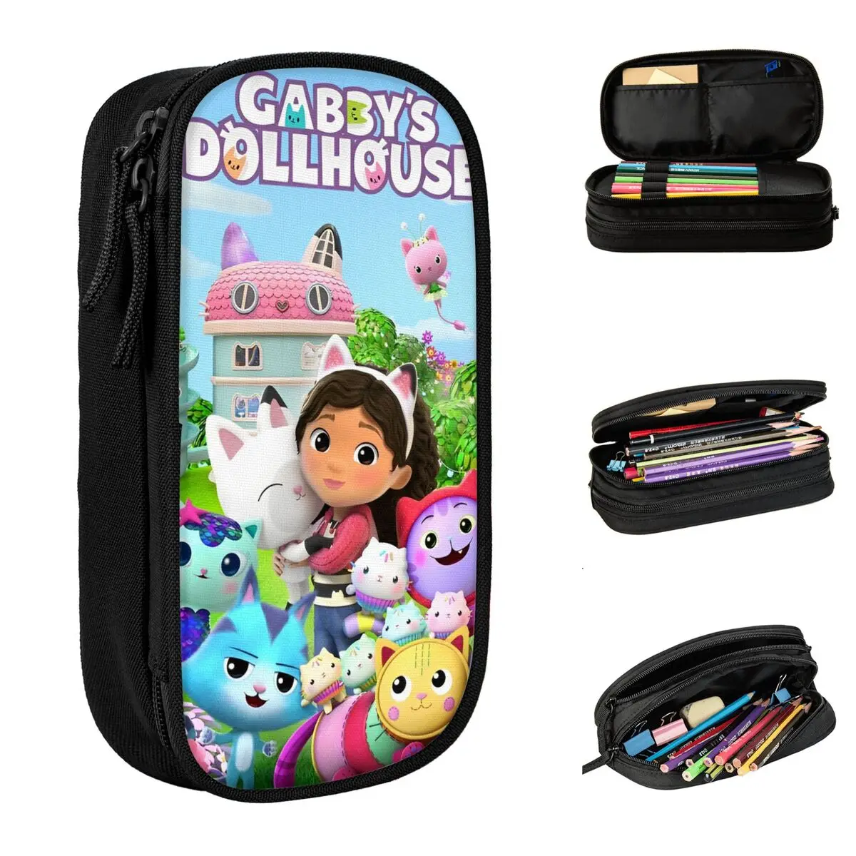 

Large Capacity Pen Box G-Gabbys Dollhouse Funny Doll Cartoon Accessories Double Layer Pencil Box Women Makeup Bag Amazing Gift
