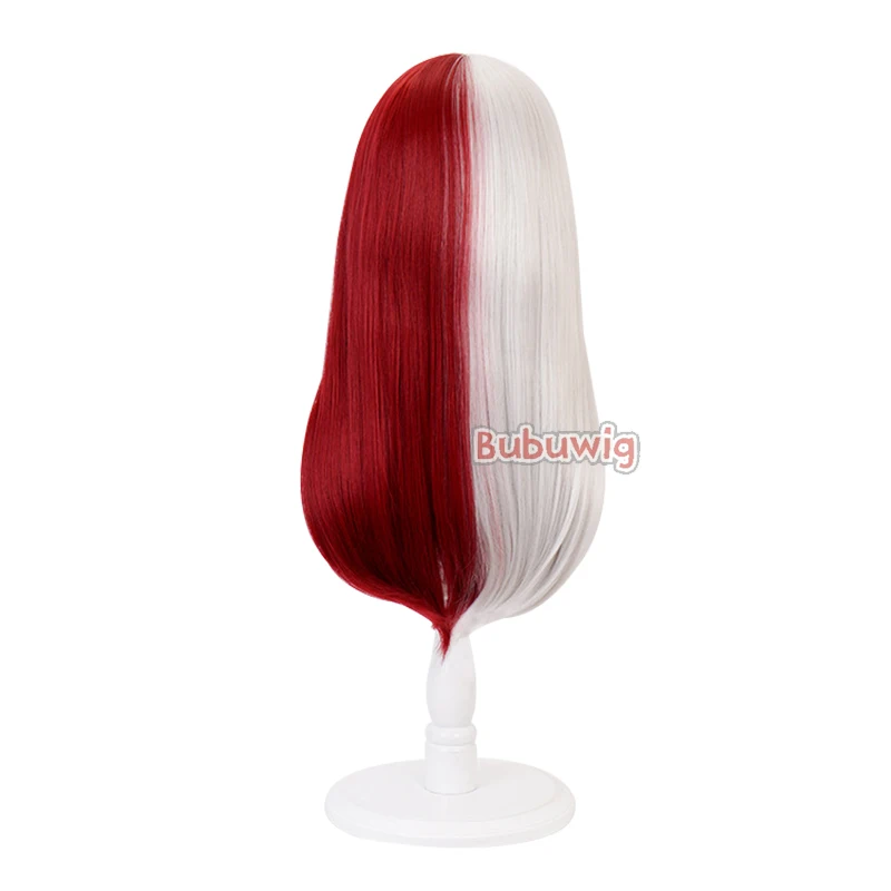 Bubuwig Szintetikus haja BNHA MHA shoto todoroki cosplay Paróka 60cm stv egyenesen Fehérítőszer Összecsap Vörös biliárdgolyó Anime wigs Gabalyodik Ellenálló