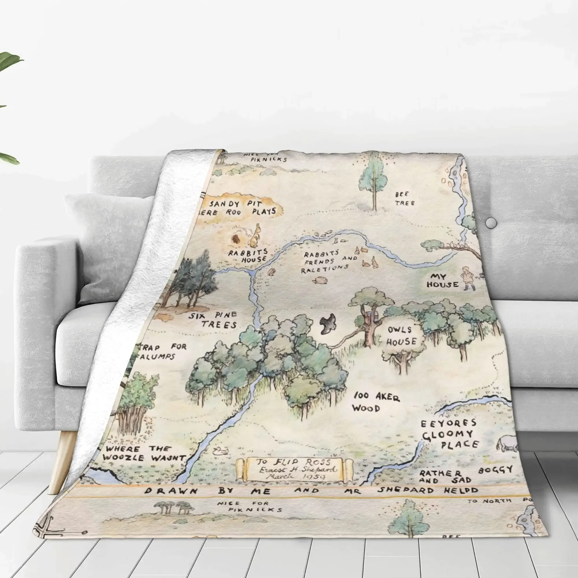 Customization Hundred Acre Wood Map Blankets Warm Flange Blankets Soft And Comfortable Blanket Picnic Blanket