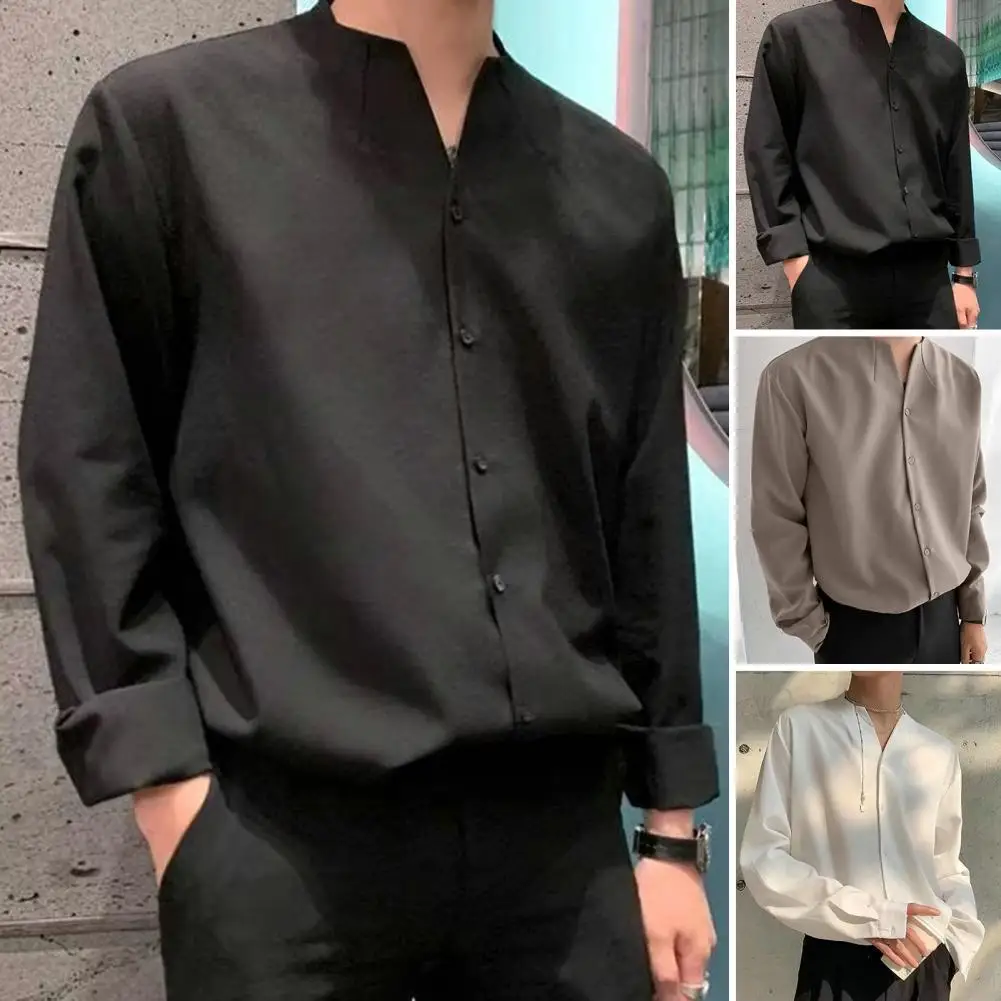 Fashion Men Pure Color Casual Shirt Top 3D Cutting Men Shirt Loose Fit Solid Color Casual Shirt Top Dating Garment