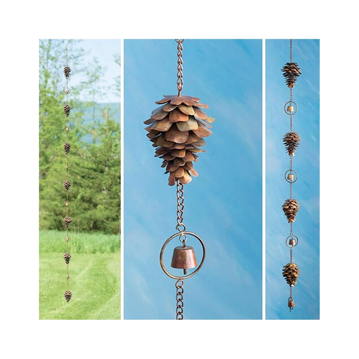 Pine Cone Shaped Rain Chain, Pine Cone Decorative Hanging Chain, Metal Iron Bells