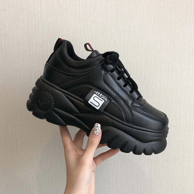 Pop Hight Increase Ulzzang Women Casual Shoes Gym Sports Sneakers Platform Wedges High Heels Flat Ladies Creepers Trainers