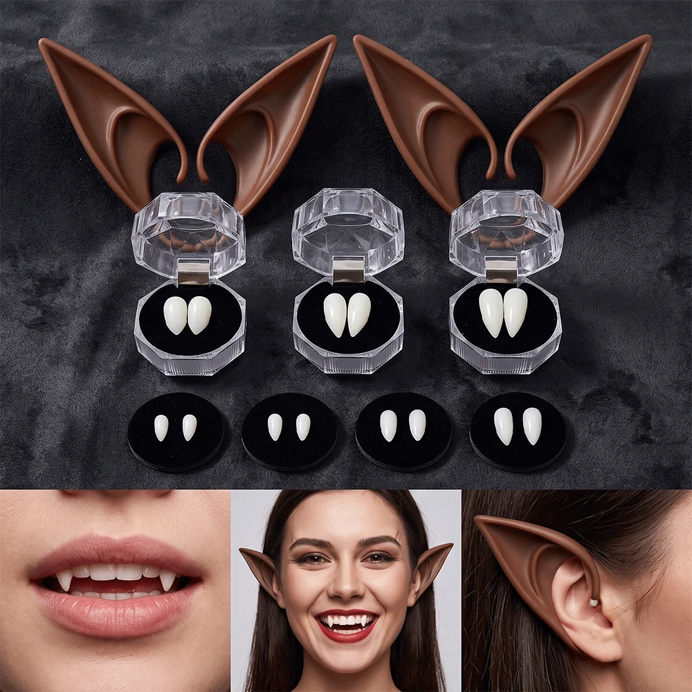 Elfenohren Vampirzähne Multi-Haut-Transformation Cosplay-Set Party-Deko Horror-Accessoire-Set Halloween-Requisite Kostüm-Feendeko