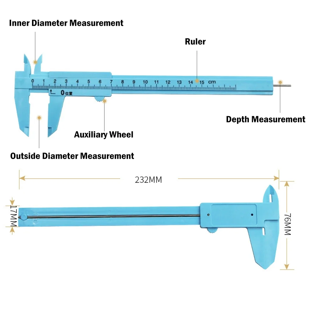 พลาสติก Vernier เครื่องวัดเส้นผ่าศูนย์กลาง 0-150 มม.รูรับแสงความลึกเส้นผ่านศูนย์กลางวัดเครื่องมือ DIY เครื่องมืองานไม้โลหะประปาชุดทํา