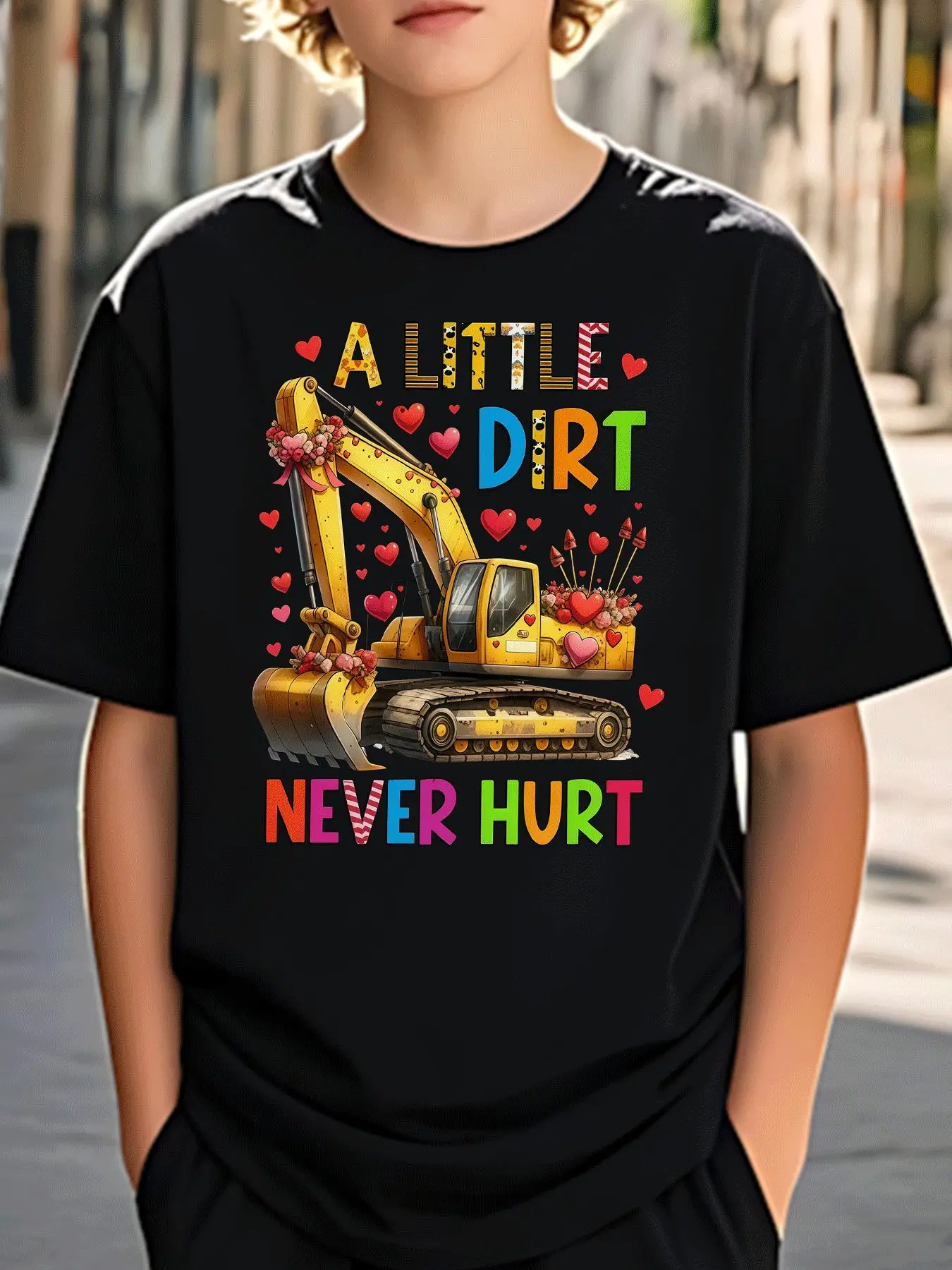 2026 New Heart Excavator Slogan Family Matching Cotton T Shirts Short Sleeve Summer Tees for Mom Dad Boys Girls Daily Tops