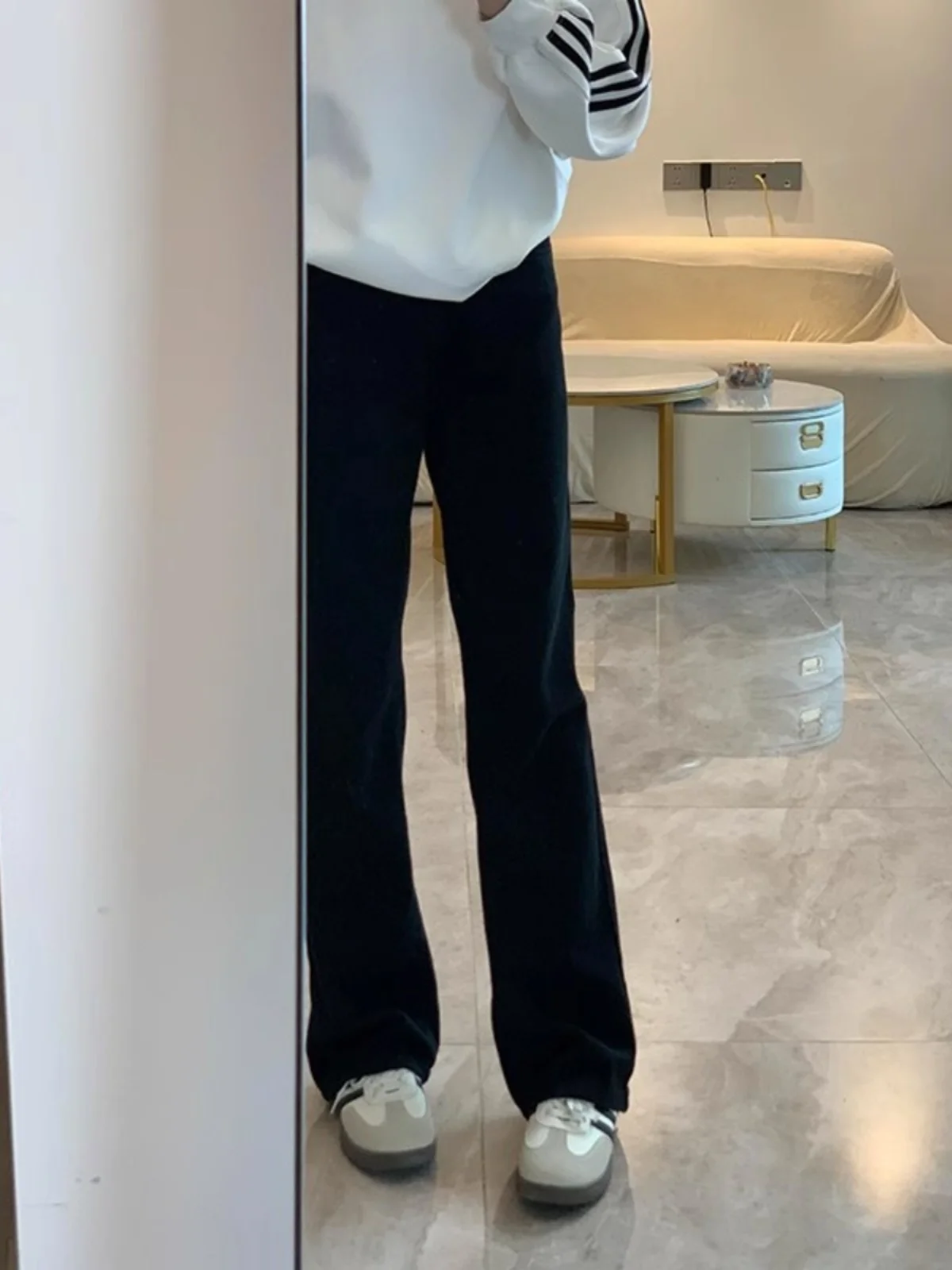 Jeans a gamba dritta a vita alta Bla Pantaloni larghi a gamba larga da donna Autunno New Sle Skinnies in denim affusolati dimagranti per taglie forti