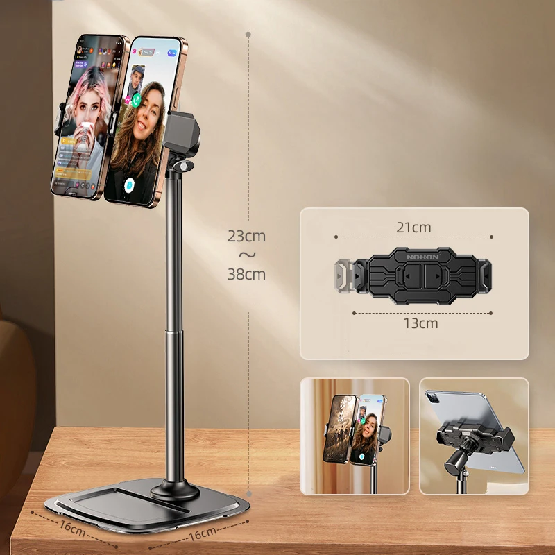 NOHON Phone Tablet Stand Desktop Adjustable Height 360° Rotating Dual Phone Holder Tablet Holder Stand for iPhone iPad Stand view 7