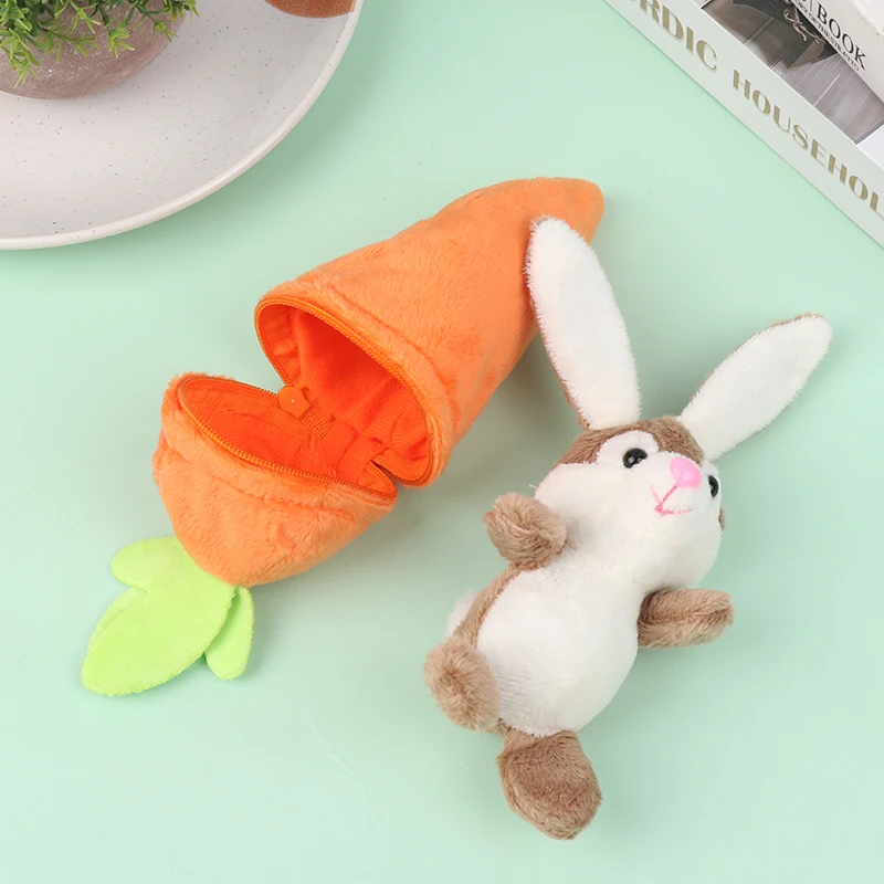 Porte-clés lapin en peluche en forme de carotte, mini jouet mignon, anime, marron, oreilles de lapin, pendentif, beurre en peluche, cadeau