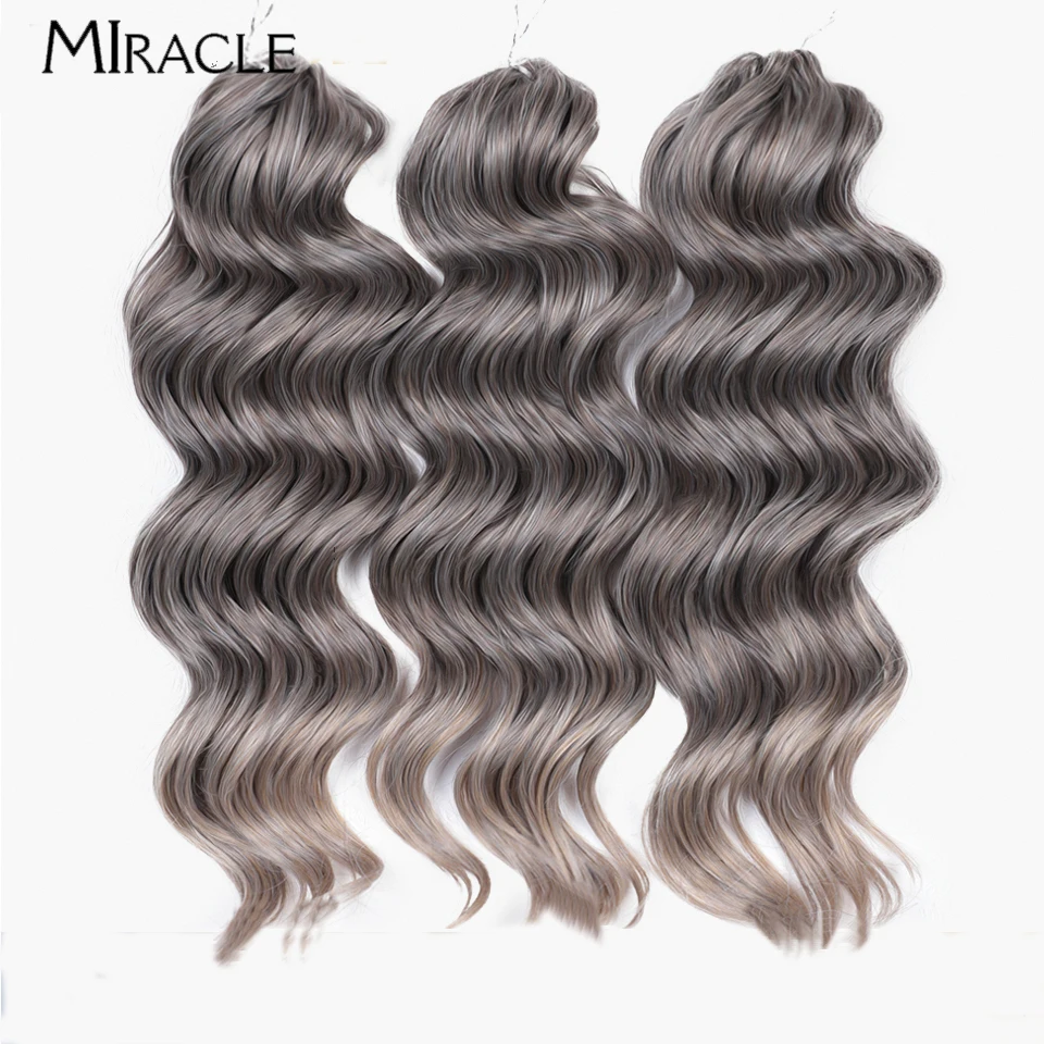 MIRACLE Diep Golvend Twist Gehaakt Haar Synthetisch Krullend Haar 3 STKS 16 Inch Gehaakte Vlechten Ombre Grijs Vlechten Hair Extensions