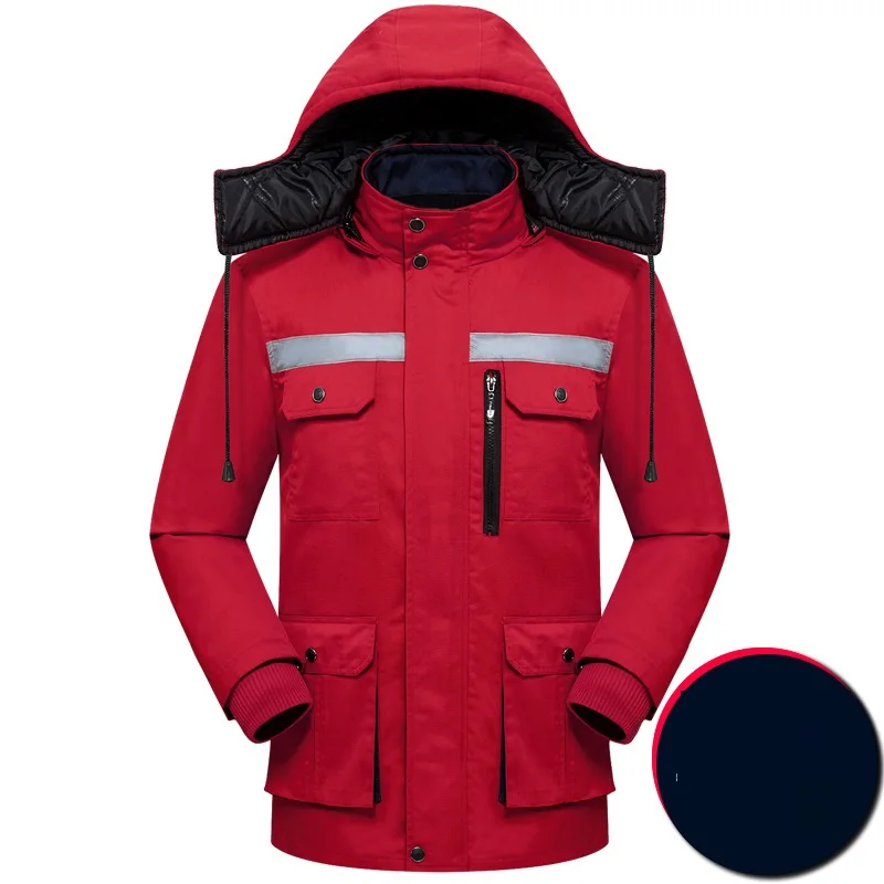 Winter Work Clothing Multi Pocket Reflective Safety Working Overcoat Cold Storage Worker Uniform Cotton Paddedhooded Work Jacket