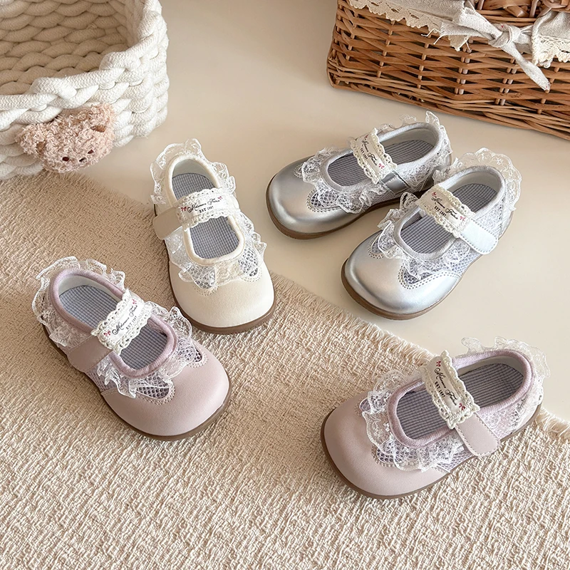 

Kids'Casual Shoes Mesh Solid Color Spring Shoes For Girls Anti-slip Breathable Soft Bottom White Silver Pink Shoes Size 22-31
