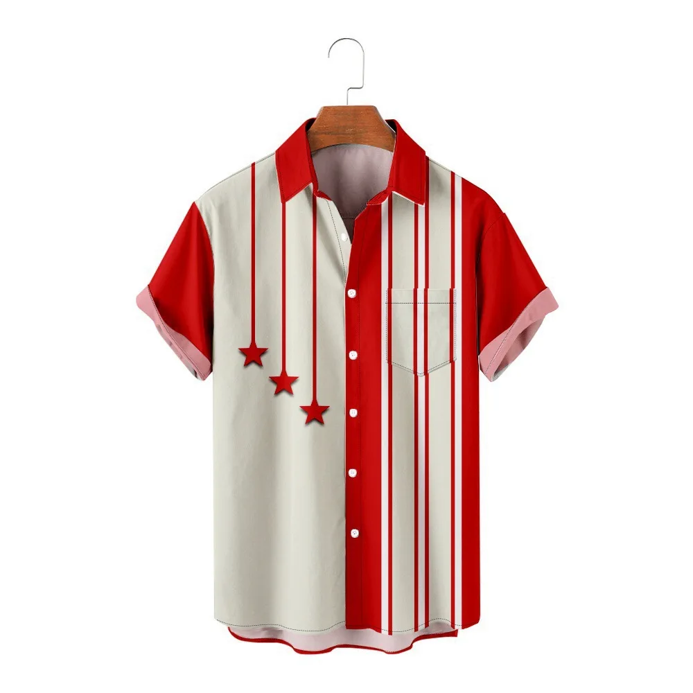 Camel 2025 New Splicing Element Short Sleeved Shirt 3D Printed Shirt Men's Plus Size Casual Top