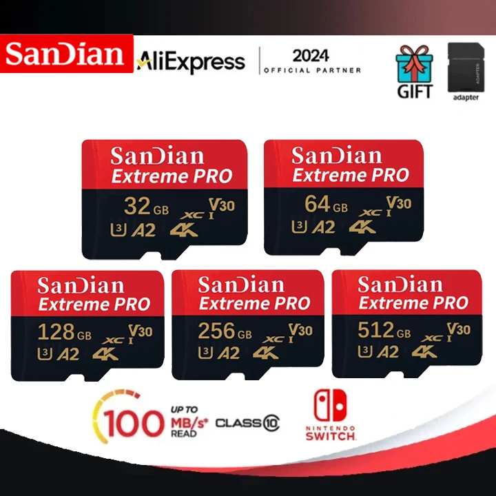 Micro Cartão de Memória para Nintendo Switch, Mini Cartão SD, Cartão TF, Alta Velocidade, A2 Classe 10, V30, Cartão TF, 128GB, 64GB, 32GB, 256GB, 512GB