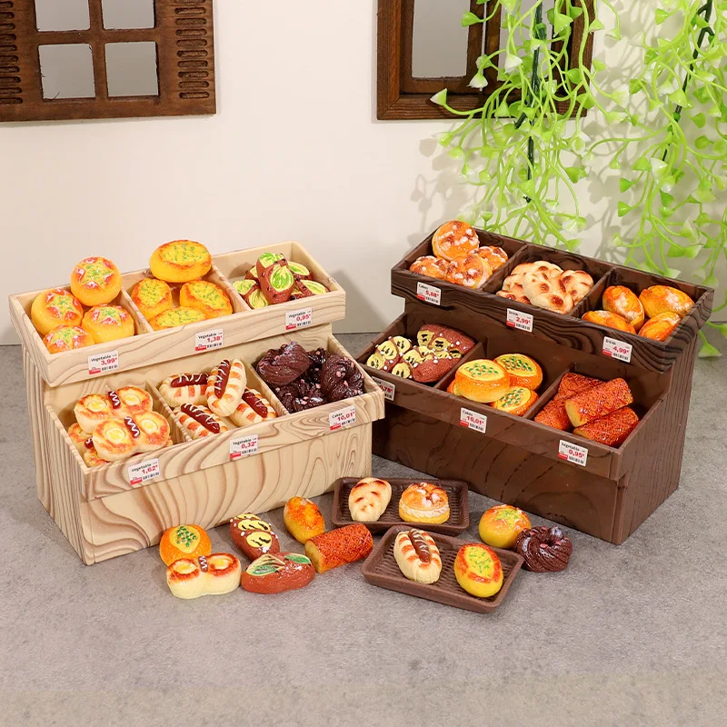 Children Mini Bread Cabinet Miniature Simulation Bread Food Dessert Play Model Ornaments Supermarket Scene Play House Toys