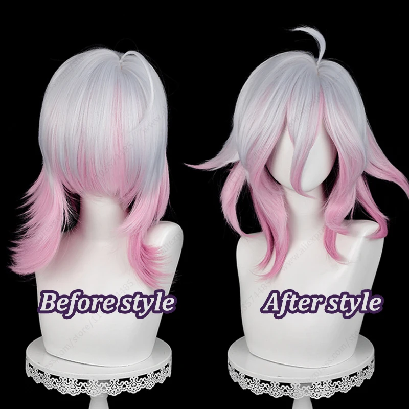 LOL Briar Cosplay Wig 42cm Long Silver White Mixed Dark Pink Wigs Heat Resistant Synthetic Hair