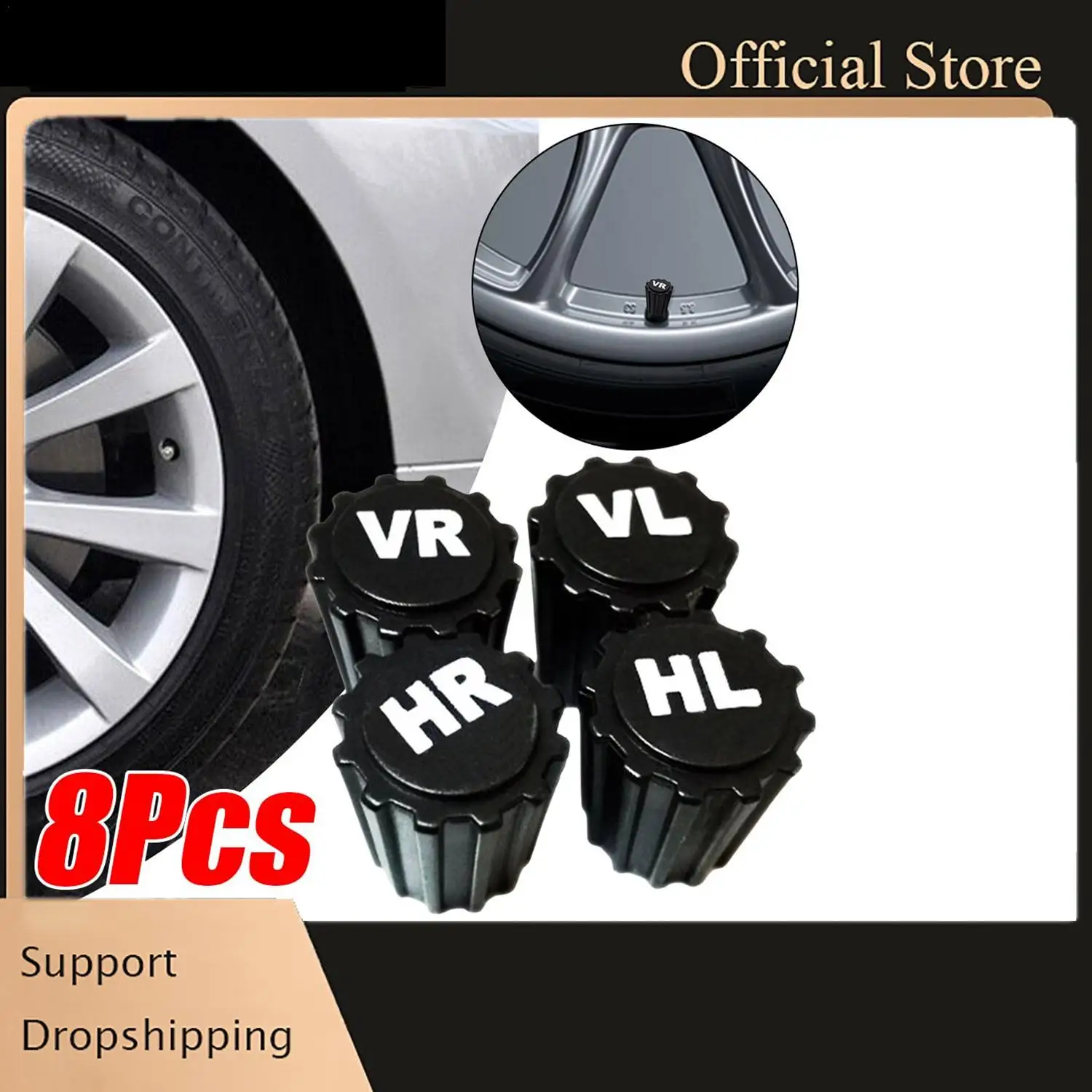 

8Pcs Tyre Tire Valve Stem Caps Dustproof Wheel Air Valve Cover With VR VL HR HL Printing ABS Plastic Automobile Valve Caps