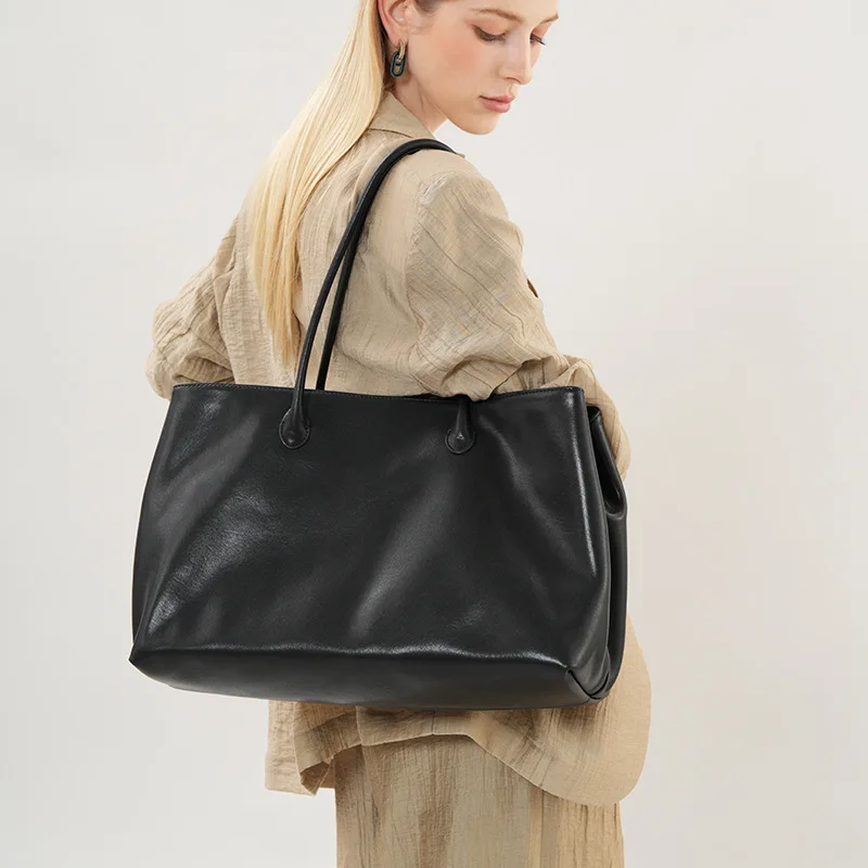 Women Genuine Leather Shoulder Bag Fashion Luxury Tote Bag Female Casual Summer Beach Handbag Lady Popular Soft Cowhide Shopping