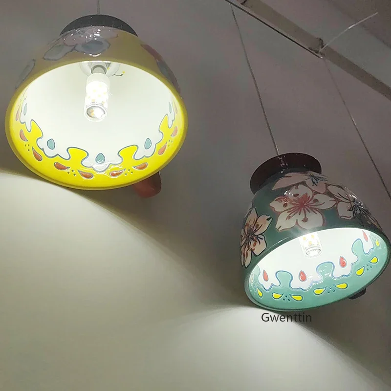 Ceramic Cup Pendant Light Ceiling Decor Flower Kitchen Dinning Room Bar Cafe Hanging Lamp Modern Led Lighting Fixture Chandelier