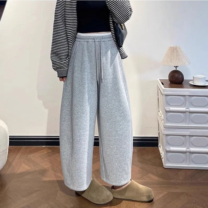 Grey High Waist Wide Leg Sports Sweatpants for Women Spring Summer New Style Small Size Slimming Nine Points Phoenix Pants