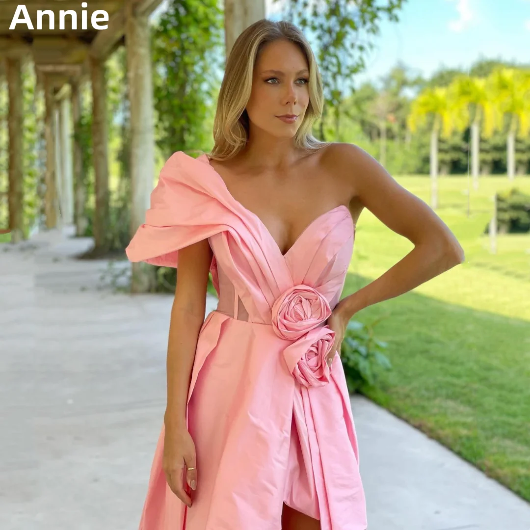 Annie elegante Damen rosa Ballkleider A-Linie Taft Abendkleider Hochzeit formelle Anlässe Party kleider Roben de Soirée