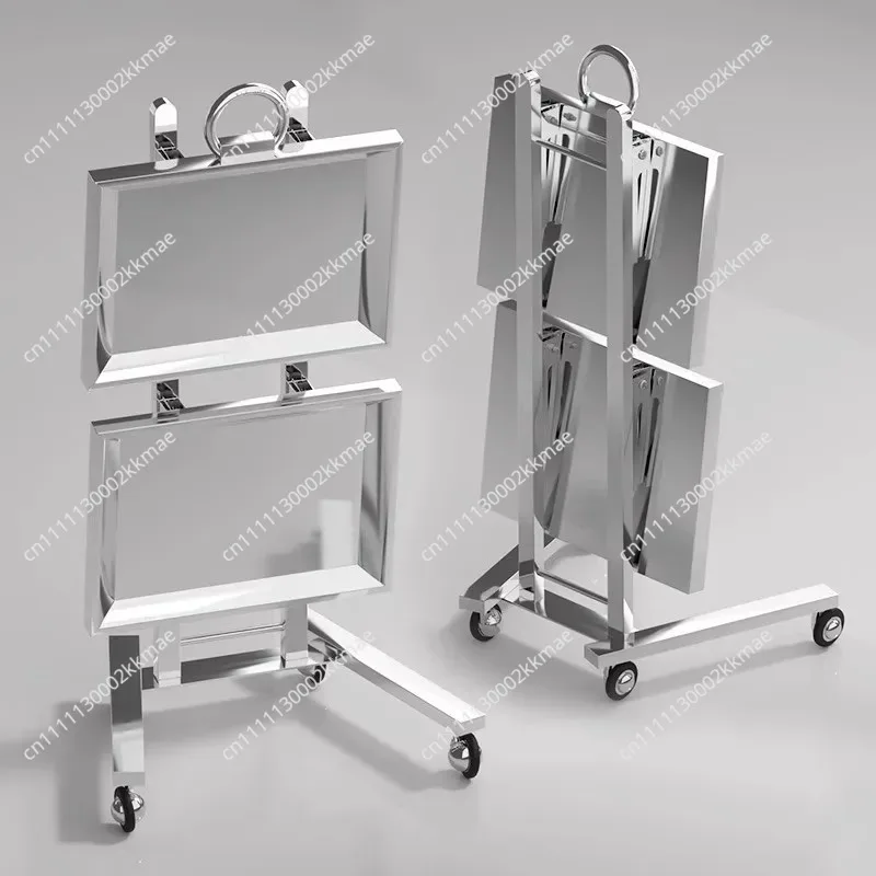 Multi-Function Stainless Steel Rolling Cart - Foldable 2-Tier Trolley for Salon, Supermarket & Professional Workbench