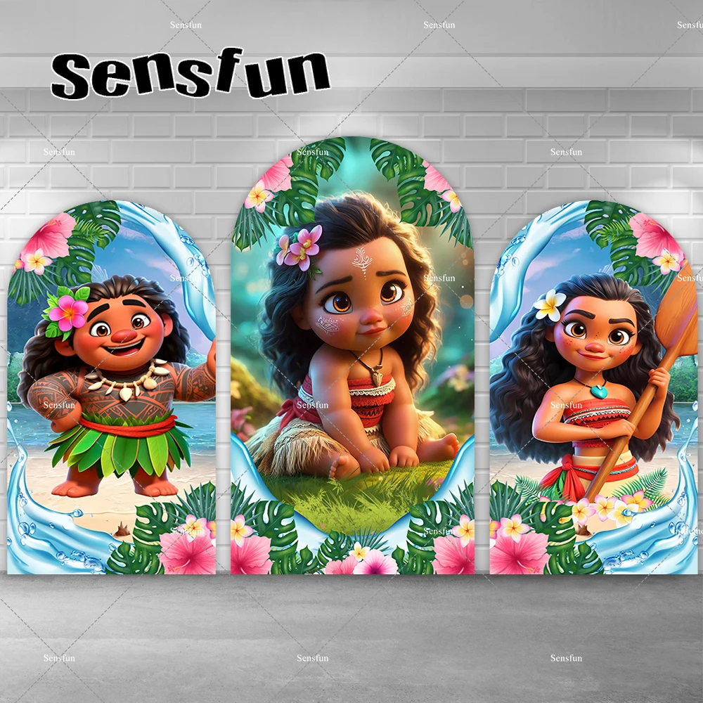 Moana Maui penutup latar belakang lengkungan pantai untuk anak perempuan putri latar belakang pesta ulang tahun musim panas spanduk Shower penutup silinder