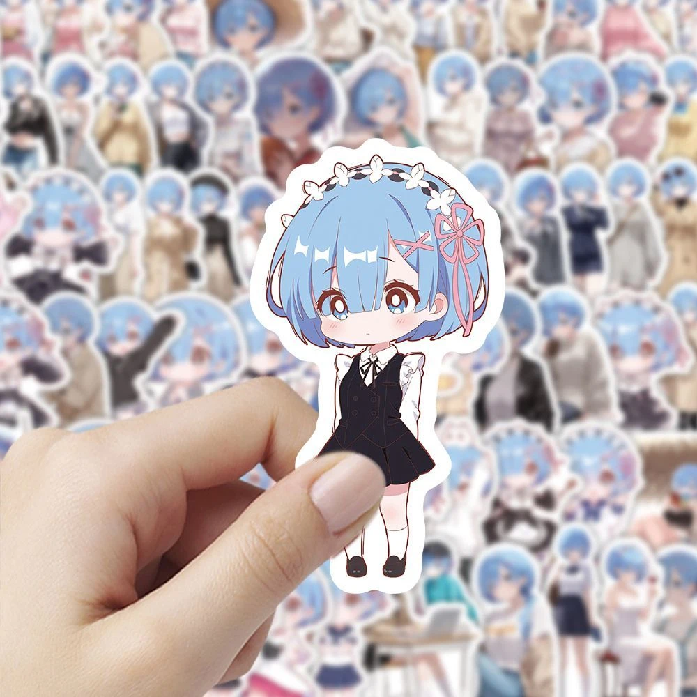 10/30/50/100 szt. Naklejki Kawaii Dziewczyny Rem Re Zero Naklejki z Kreskówek na Laptopa Scrapbooking Bagaż Telefon Śliczne Postacie Anime Naklejki