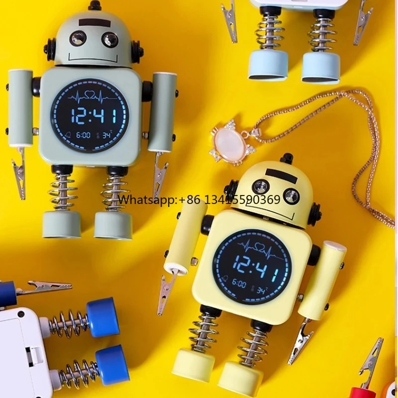 

Многофункциональный робот-цифровой будильник, настольные часы для мужчин и женщин, держатель для заметок для спальни, светодиодное температурное шоу