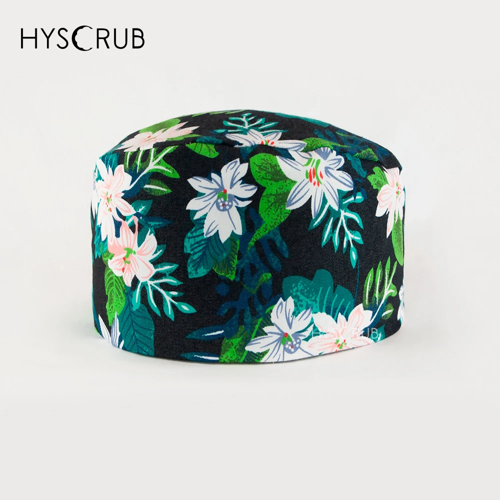 flower-printed work caps for women in the operating room Beauty salon cap Pet shop veterinary scrub hat