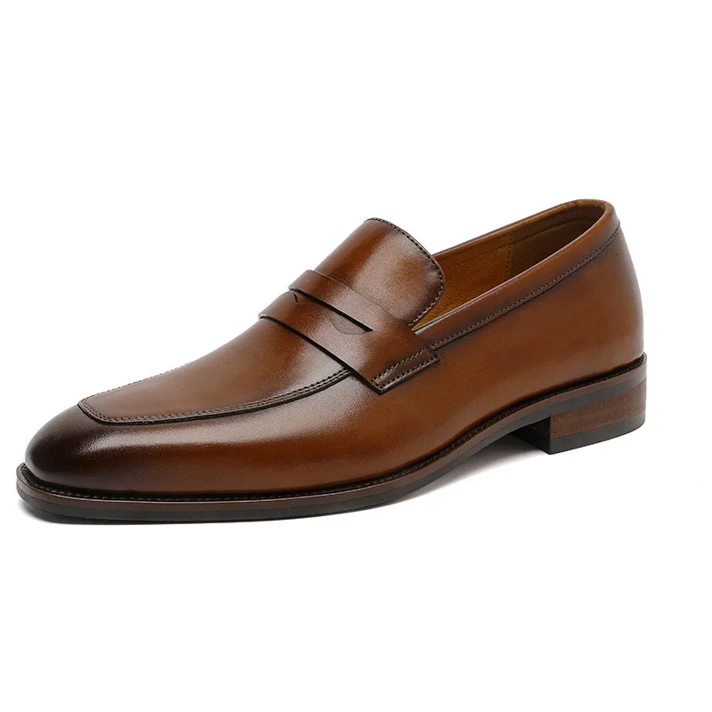 Handmade Genuine Leather Men Formal Business Shoes Slip On Mens Penny Moccasins Loafers Pointed Toe Wedding Men Shoes