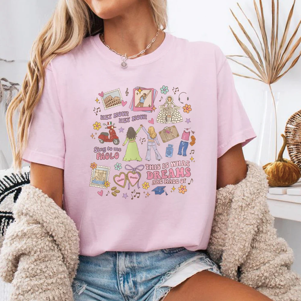 �This Is What Dreams Are Made of“ bedrucktes T-Shirt, Retro-Grafik-T-Shirt, trendige Urlaubshemden, Girls Trip, kurzärmelige, lässige Oberteile – Detail 10