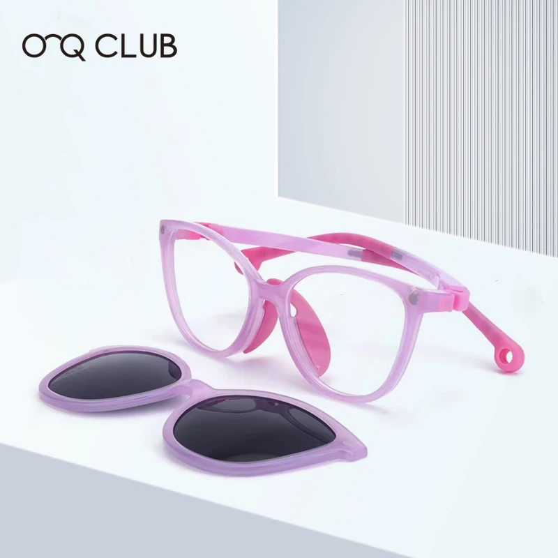 O-Q CLUB Kids Glasses Boys Girls Cat Eye Fashion Sunglasses Optical Magnetic Clip On Polarized UV400 Eyeglasses Frames 19977