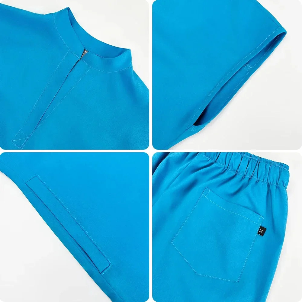 زي صالون التجميل المرن القابل للتنفس من الألياف اللدنة للممرضات إكسسوارات عصرية بقصة ضيقة ملابس صيفية للمختبر ملابس فرك للنساء