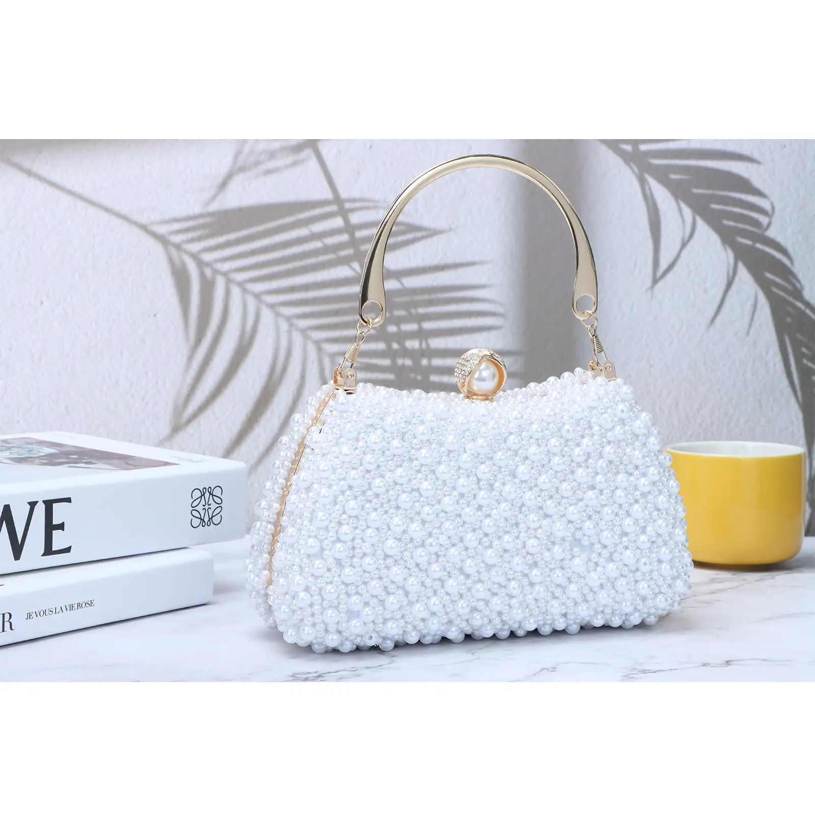 

Women's pearl dinner handbag, noble crystal bead handbag, suitable for weddings, brides, parties, dances