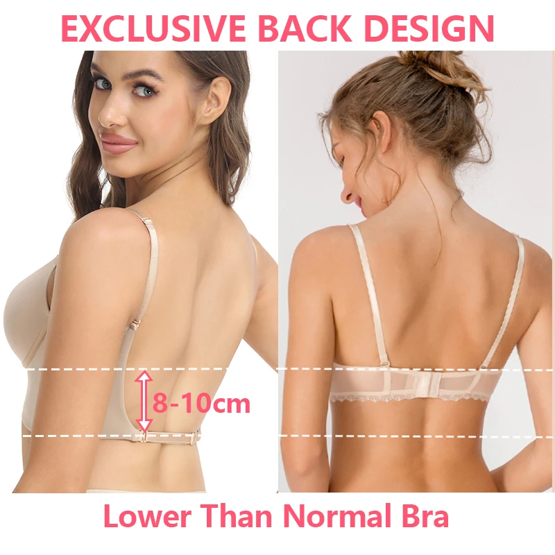 Women Deep U Multi-Way Push Up Convertible Low Cut Plunge Bra Shapewear Underwire Seamless Padded Body Shaper Backless Underwear