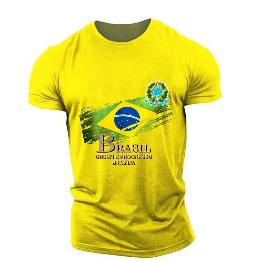 Camiseta de fútbol con estampado 3D de la bandera de Brasil para hombre y niño, Jersey deportivo informal de manga corta, cuello redondo, tamaño