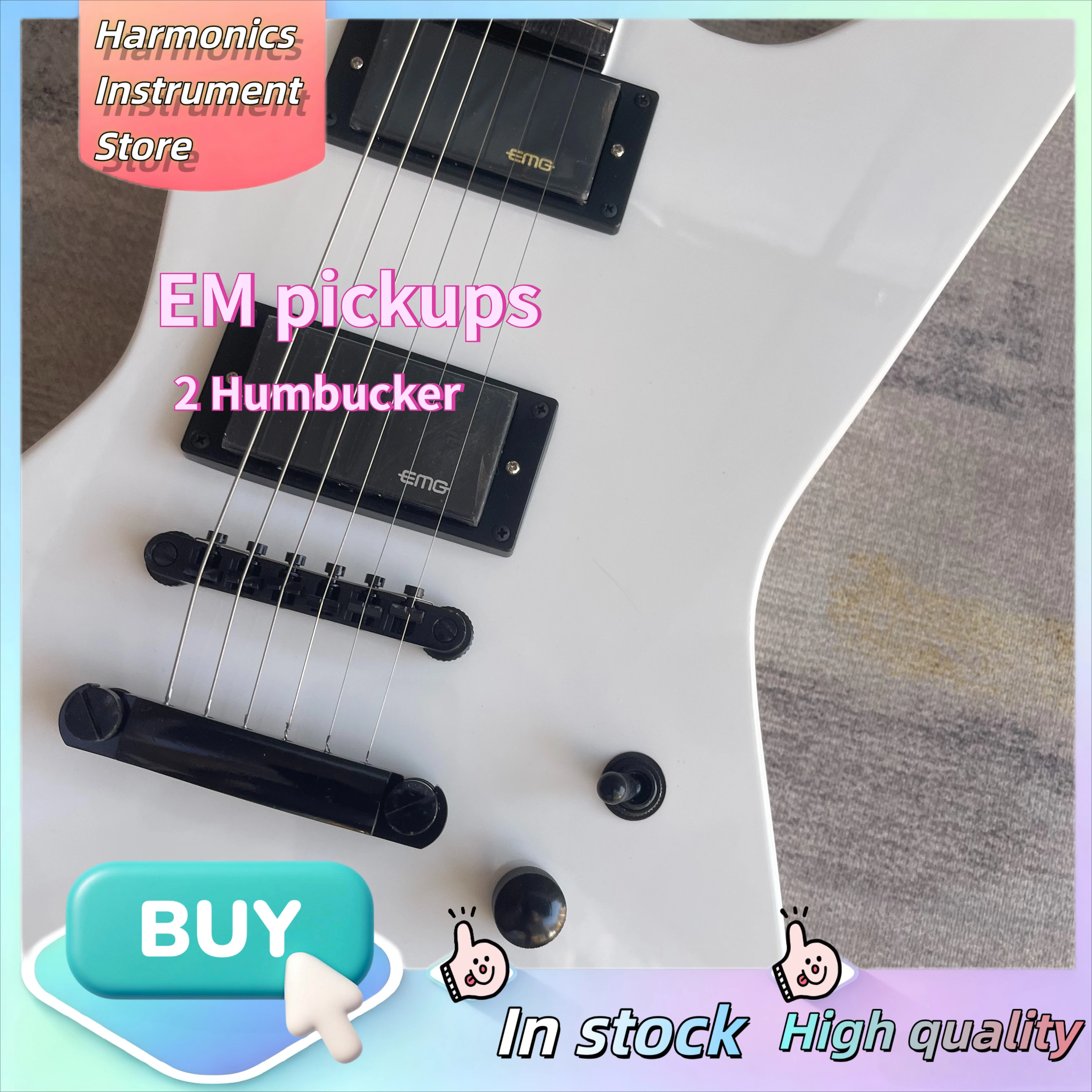 Pure White Explorer 1958 Electric Guitar EMG Active HH Pickups Black Hardware Viral Hot Selling Metal Fork Guitar Low Noise view 2