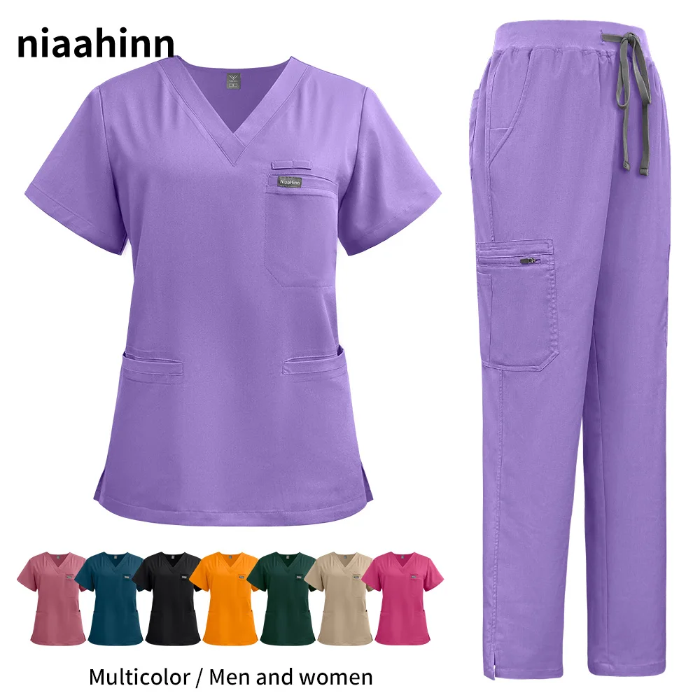 

Unisex Surgical Uniforms Stretch Fabric Hospital Nursing Scrubs Sets V-neck Dental Clinic Doctor Uniform Veterinary Work Clothes