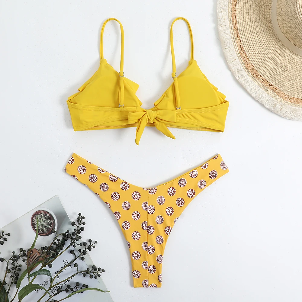 Conjunto de biquíni feminino plissado tanga, maiô duas peças, moda praia feminina, fato de banho, moda praia, verão, estampado, 2021