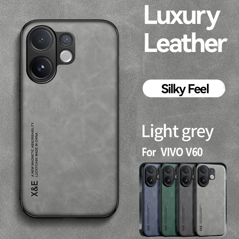 

For vivo V60 V40 V50 Lite 5G Metal Plate Leather Phone Case For VIVO X200 Pro mini X100 Ultra Wireless Charging Magnetic Cover