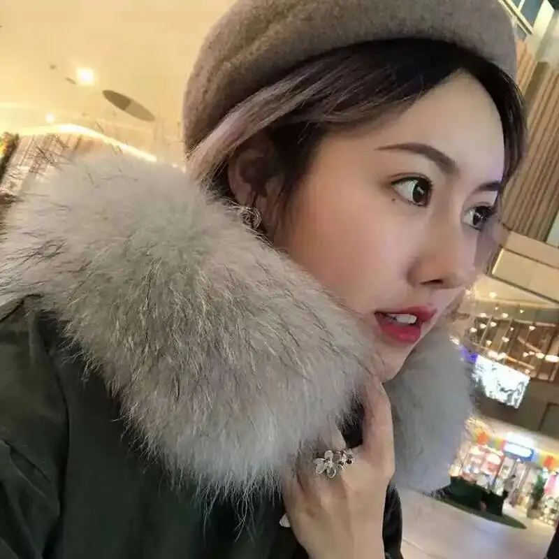 2025 Real Raccoon Fur Collar Women Winter Blue Natural Fur Scarves High Quality Fashion Neck Warmer Scarf Femme Shawl Accessory