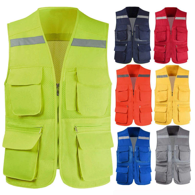 Travel Vest Multi Pockets Breathable Mesh Work Vest Reflective Hi Vis Workwear