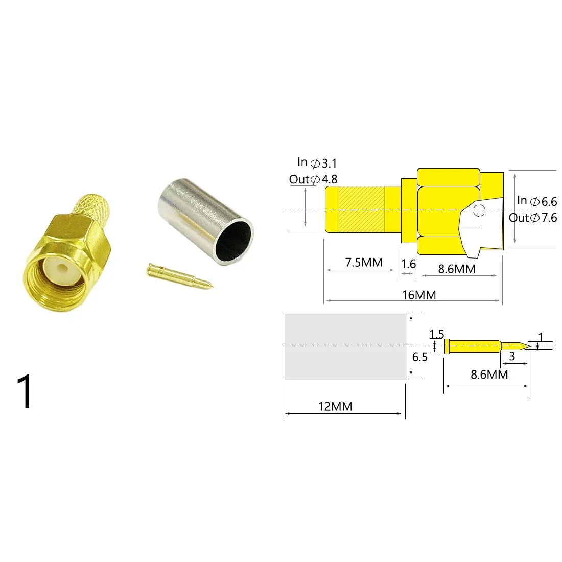 DexMRtiC SMA Male Plug /Female Jack RF Coax Connector Crimp For RG58 LMR195 Cable Wire Terminal Straight  Adapter