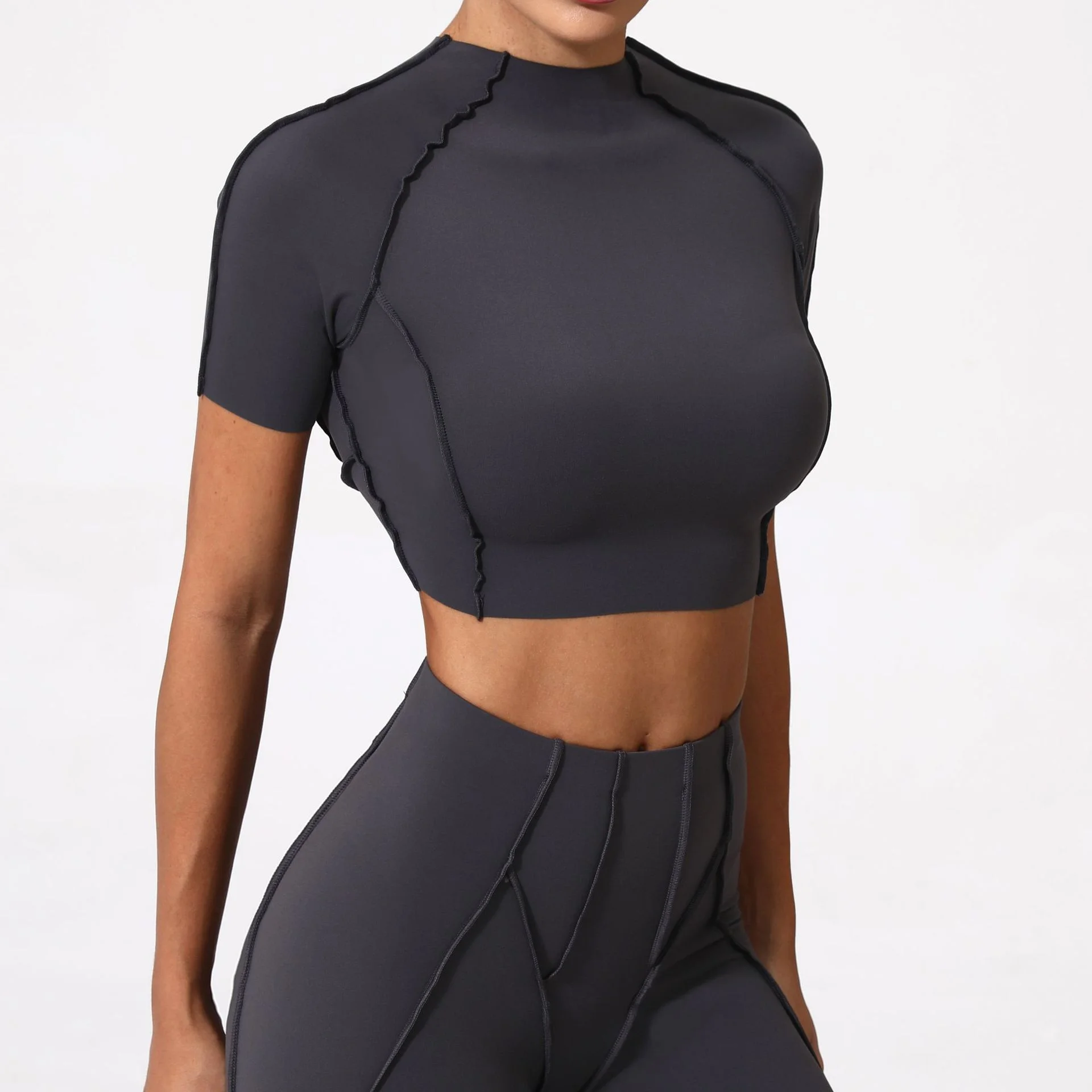 Nuovo abbigliamento da yoga, top a maniche corte dimagrante senza spalline da donna, alta elasticità e abbigliamento fitness leggero 4510