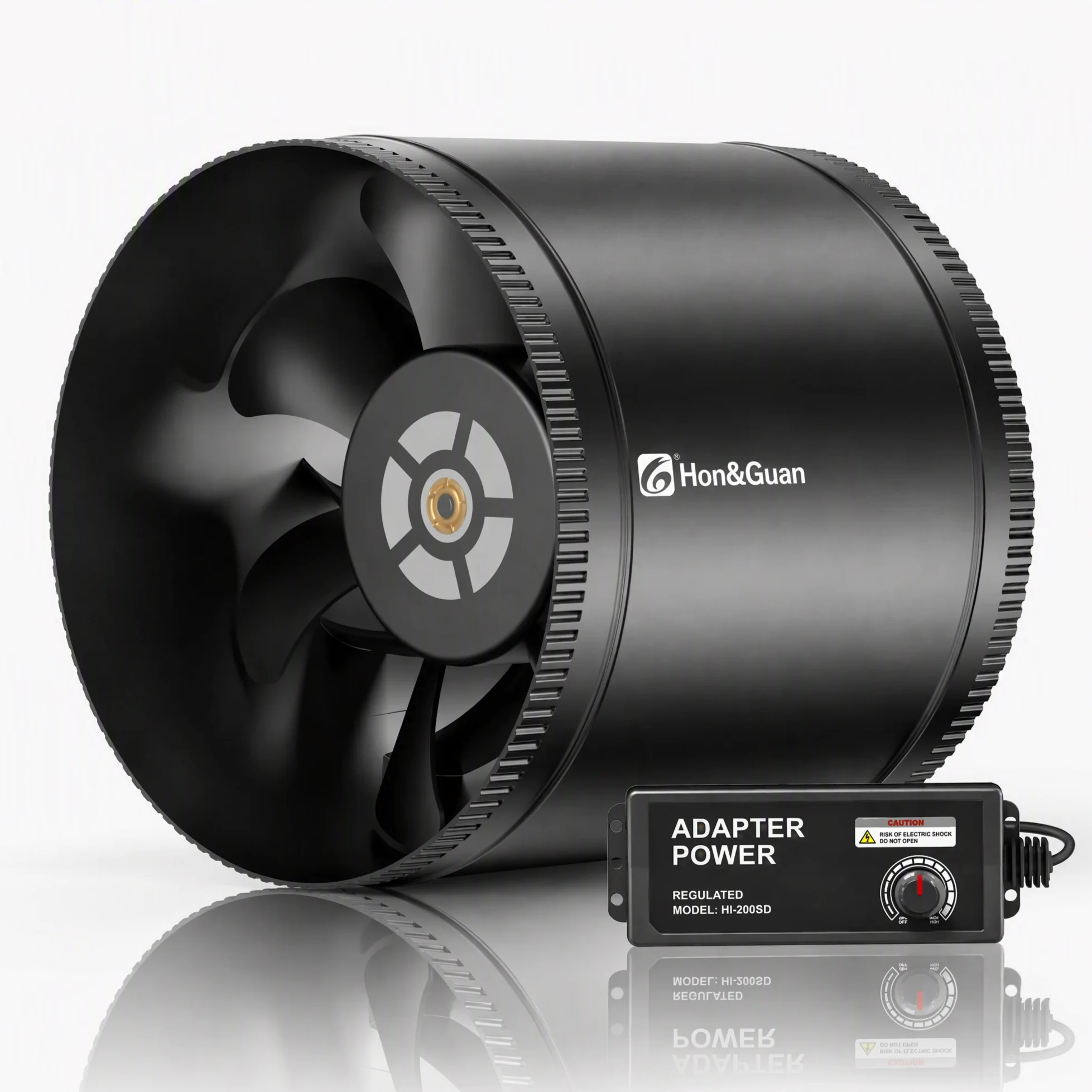 Hon&Guan 8-Inch Inline Duct Booster Fan With Variable Speed Controller, 43.2W Low Power Consumption, High Airflow Exhaust Fan